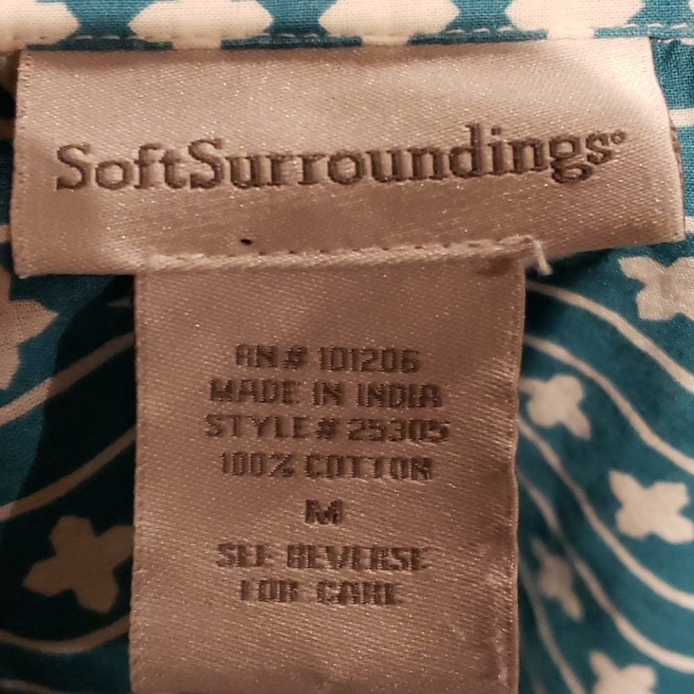 Soft surroundings long sleeve top turquoise white - Picture 5 of 6